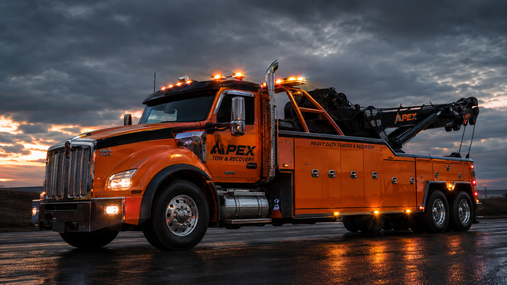 Orange heavy recovery tow truck